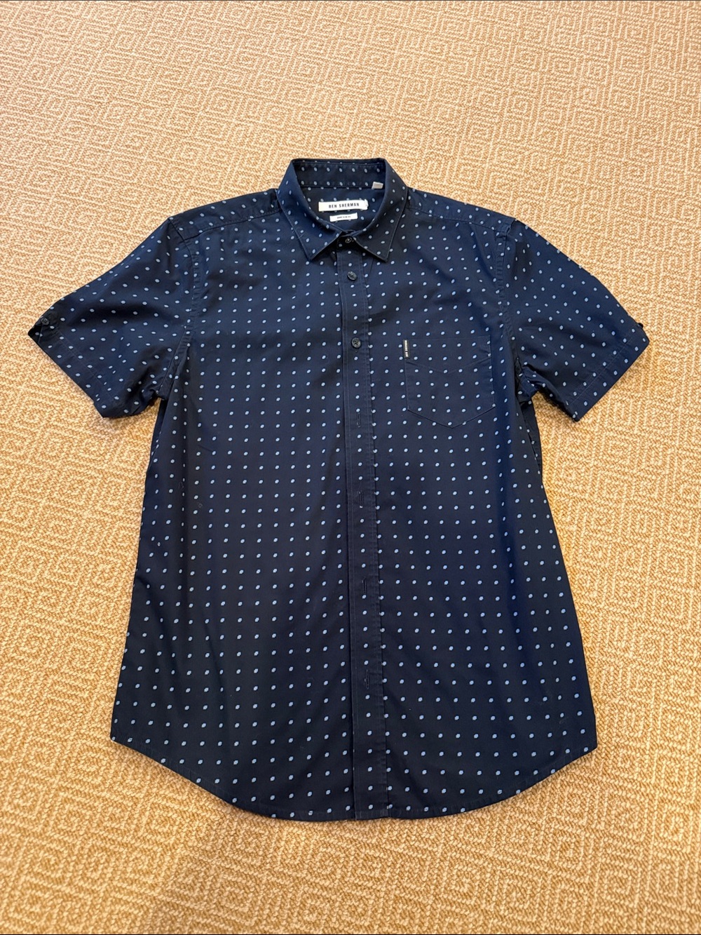 Ben Sherman Navy Short-Sleeve Shirt with Light Blue Dot Print